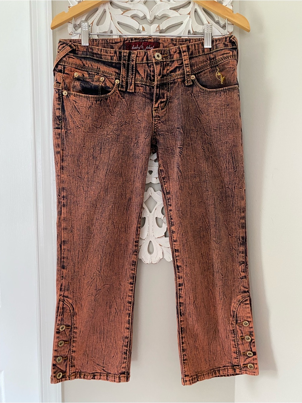Vintage 90s Y2K Baby Phat Acid Wash Capri Jeans 9 Flap Pocket 2000s Grail